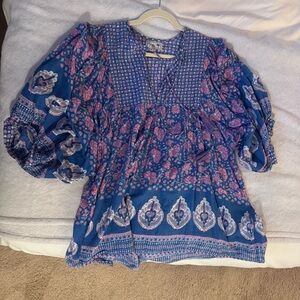 Mille Thalia Top in Blue and Pink Floral